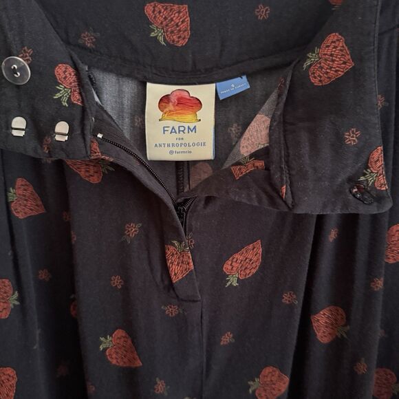 Farm Rio Strawberry Print Wide Leg Pants Small High Rise Black Red Boho Hippie - Picture 12 of 15